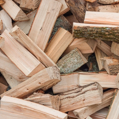 Pile de bûches de bois de chauffage coupées, prêtes à être stockées ou utilisées, illustrant du bois dur pour le chauffage provenant de forêts gérées durablement